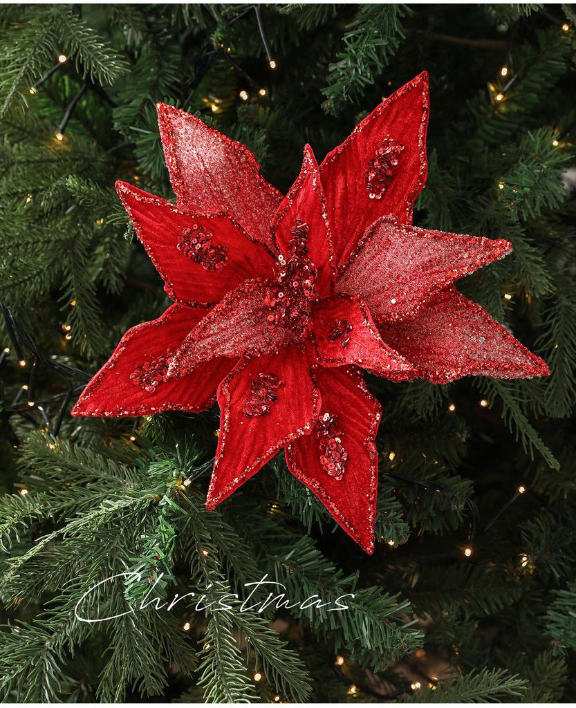 High-Grade Gold Powder Adhesive Fabric Flowers for Christmas Tree Decorations