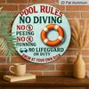 2D Flach, 1 Stück Rundes Aluminium-Hängeschild, Lustiger „Poolregeln Kein Rettungsschwimmer im Dienst“-Aufdruck, Langlebige Outdoor-Wanddekoration, Perfekt für Poolbereich, Hinterhof