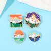 Funny Outdoor Sunrise Design Enamel Brooches Forest, River, Grassland, Ocean Sunshine Pattern Golden Pins