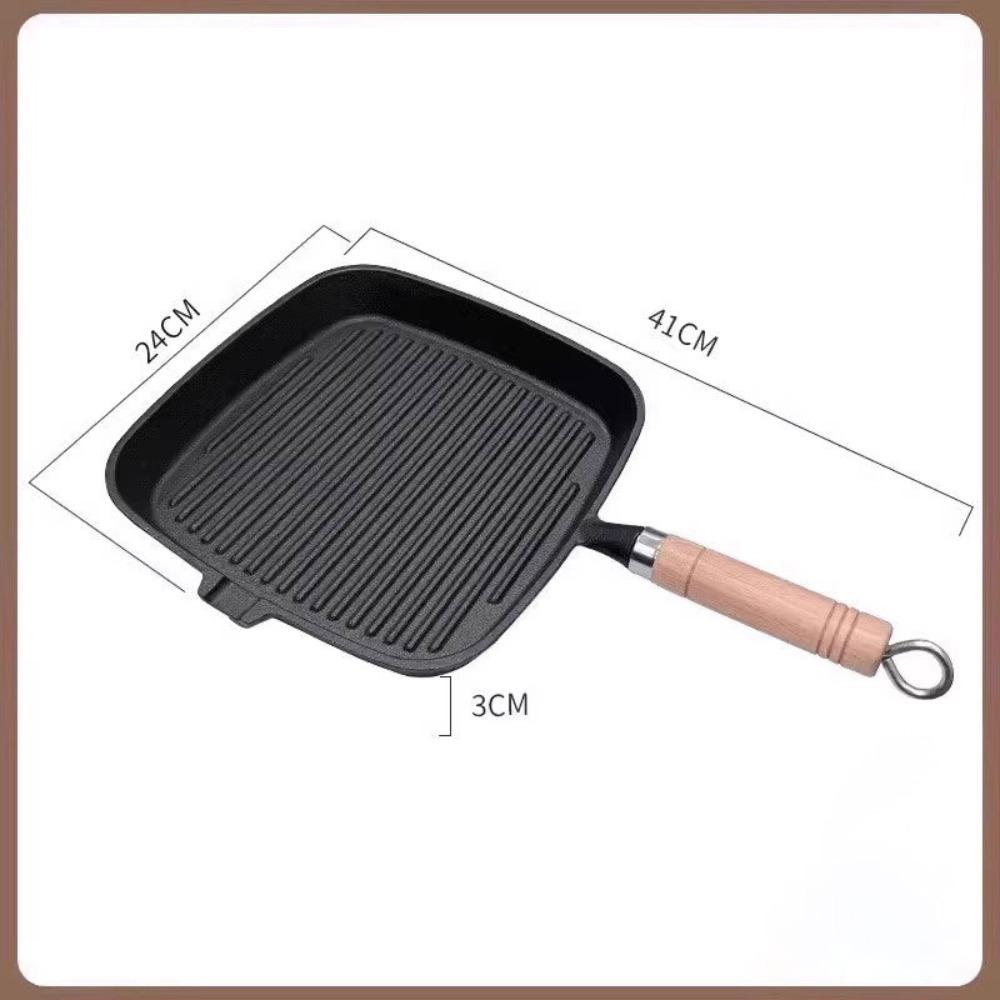 Cast Iron Steak Pan Uncoated Non-Stick Frying Pan Premium Steak Frying Pot  Camping 24CM