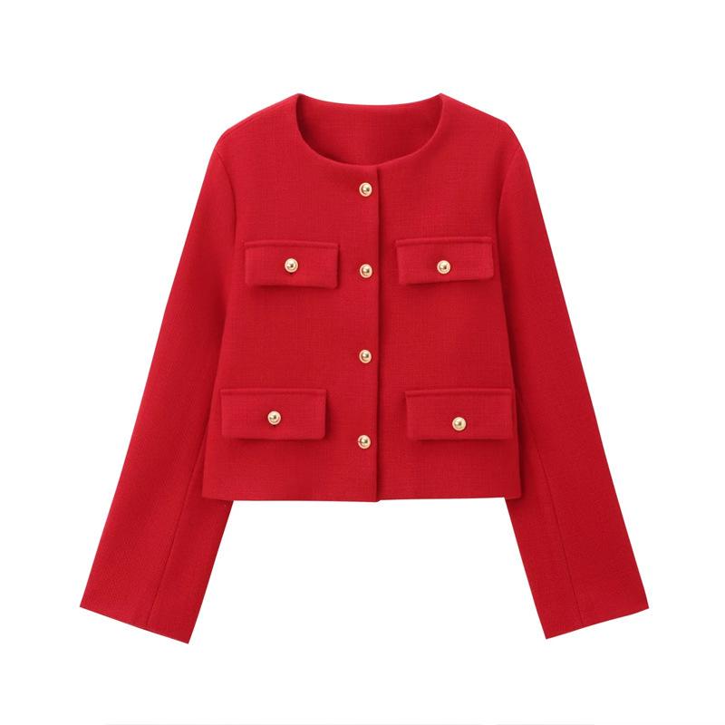 Chaqueta de tweed corta para mujer, abrigo elegante de manga larga con botones, abrigos cortos para mujer, otoño y primavera