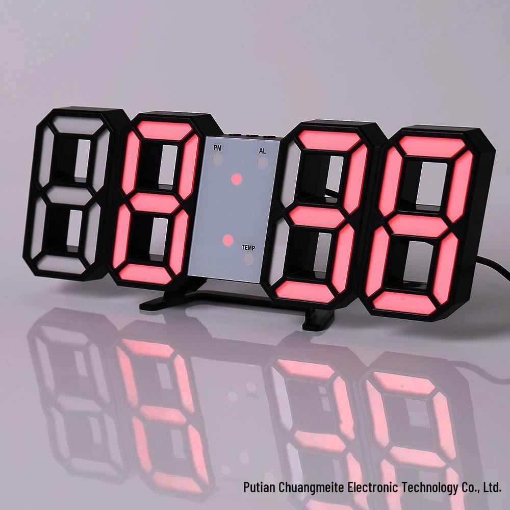 3D LED Digital Clock with Alarm, Calendar, and Thermometer for Living Room Wall