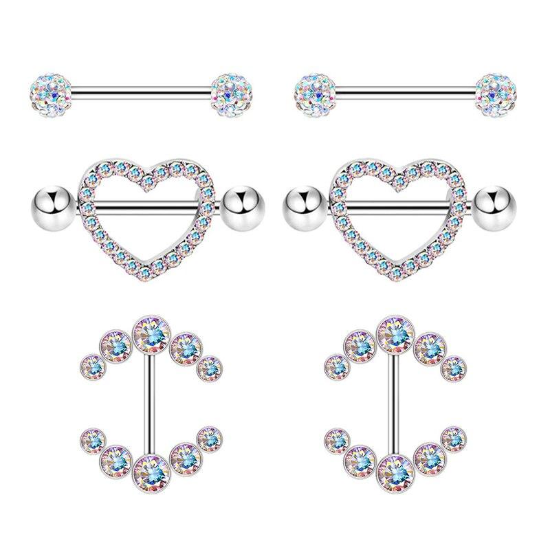 Surgical Steel Heart Nipple Piercing Rings Sets 14G Crystal Tongue Ring Nipple Barbell Lot Sexy Piercing Nipple Body Jewelry