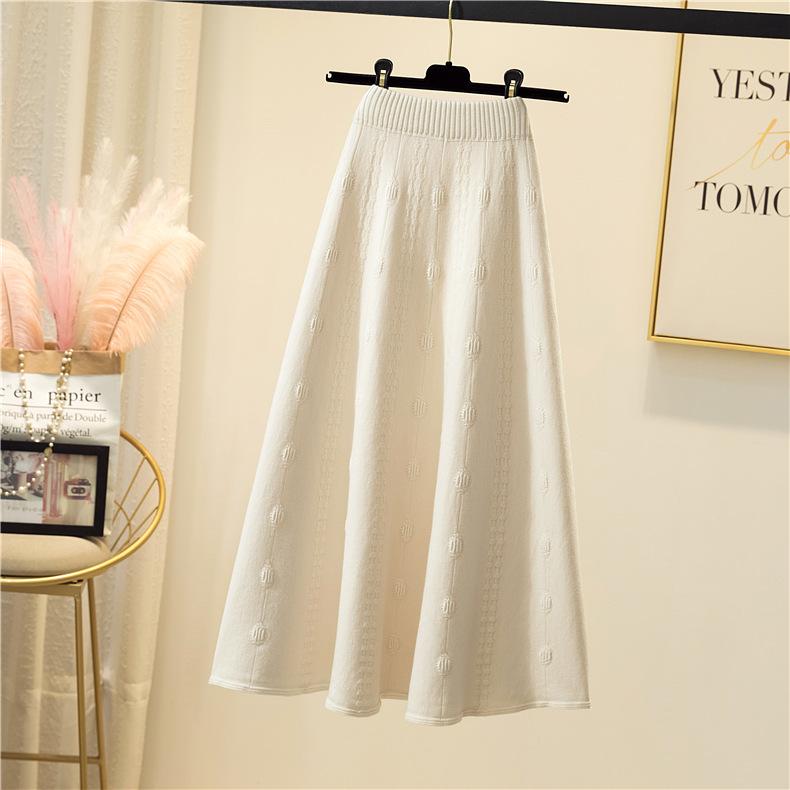 Fusta tricot balansoar cu talie înaltă pentru femei Toamnă Iarnă Fusta lungă de lână în linie A umbrelă