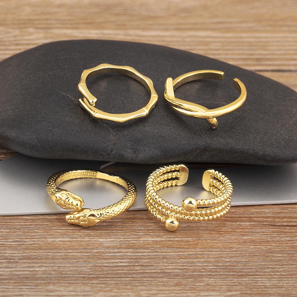 Nidin New Punk Snake Multilayer/Monolayer Copper Charm Open Rings Adjustable 4 Styles For Women Daily Party Finger Jewelry Gifts