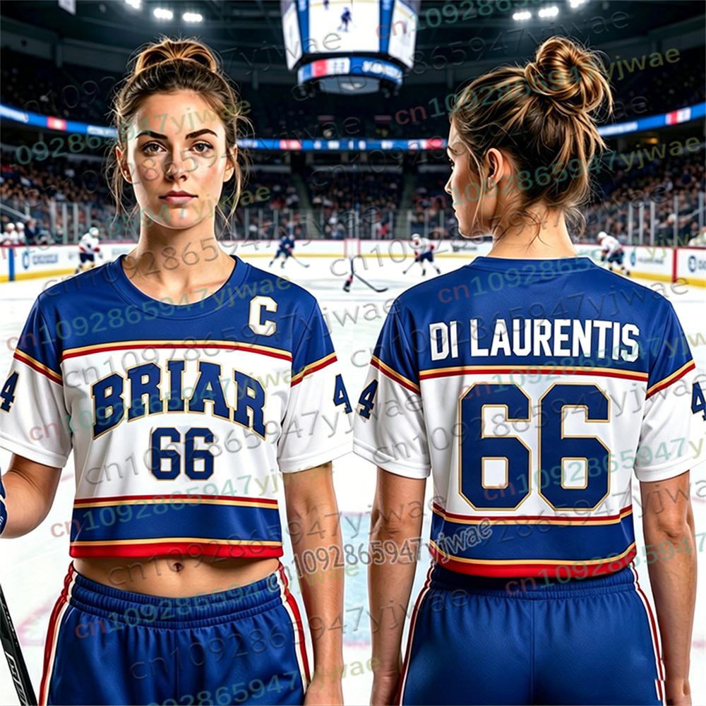 Hors Campus Briar University Maillot de Hockey Graham 44 22 DI LAURENTIS 66 T-shirt Manches Courtes Maillot Femme Crop Top Tee Top