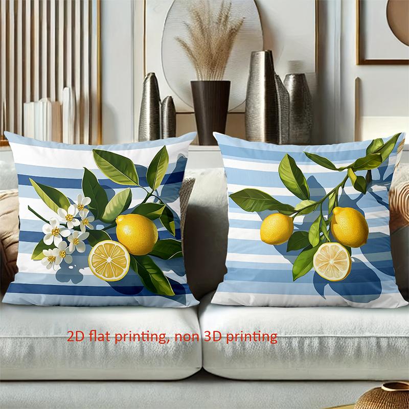Kissen mit Zitronenzweig-Muster 2D Flachbedruckte Polyester-Kissenhülle, dekoratives Sofakissenbezug, Kopfkissen