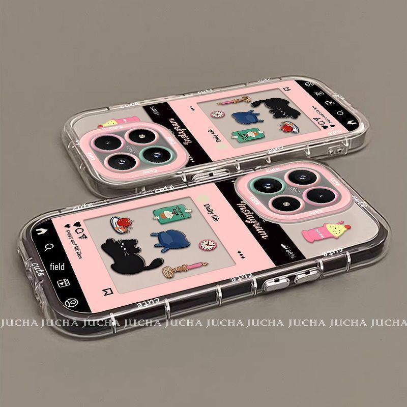 Xiaomi 17/17 Pro Full Coverage Anti-Fall Phone Case with Lanyard - Mirror Black Cat Design