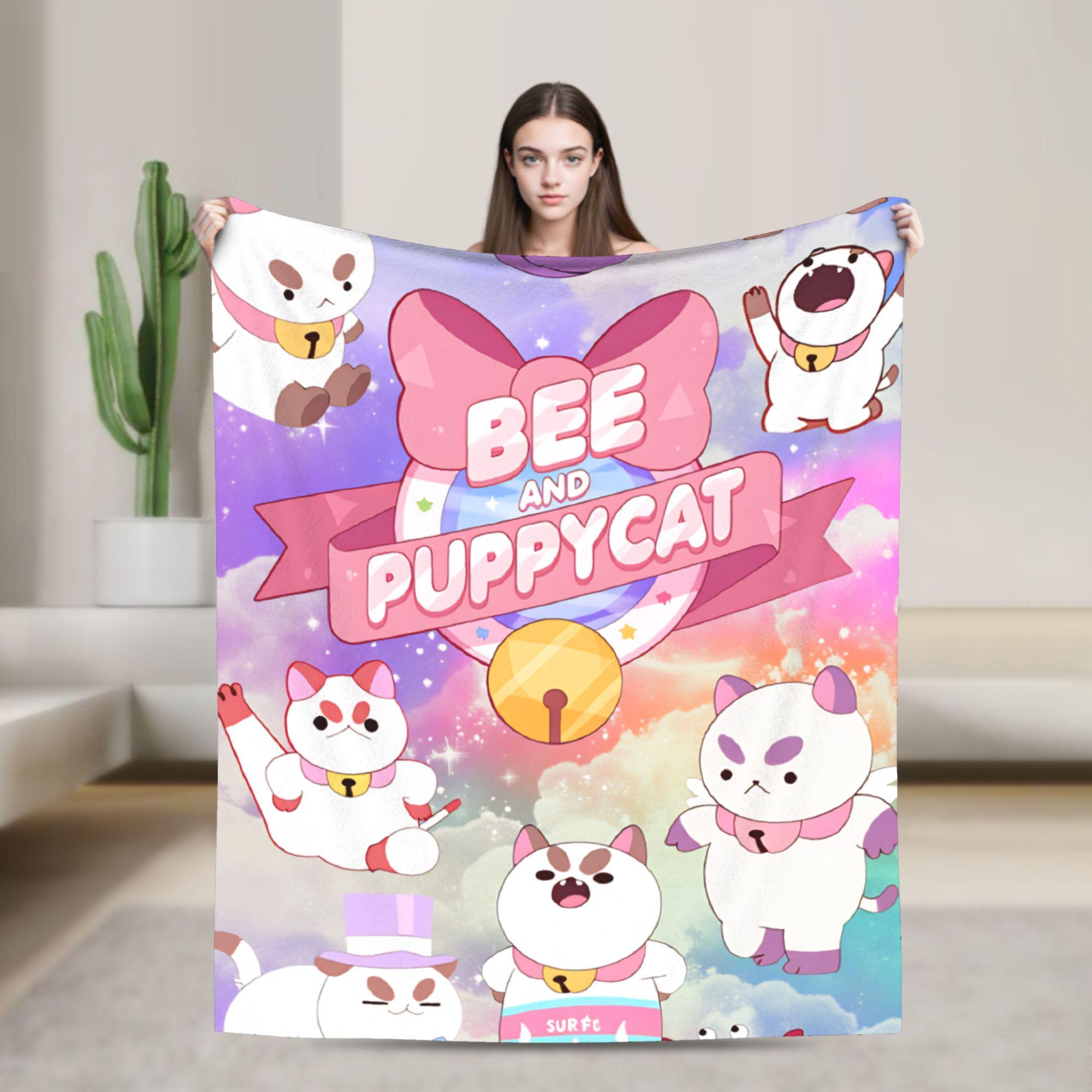 

B-Bee And P-Puppycat Super Warm Blanket Picnic Plush Throw Blanket Aesthetic Couch Chair Flannel Bedspread Sofa Bed Cover 30x40in