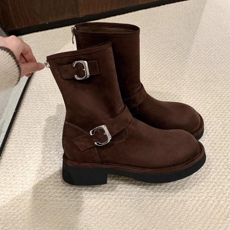 Thick-soled Short Boots Children 2025 New Autumn and Winter Suede Western Cowboy Boots Medium Tube Thin Retro Locomotive Martin Boots