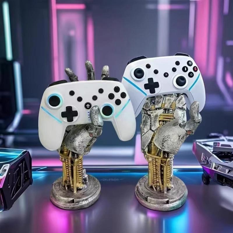 Futuristic Punk Mechanical Hand Resin Stand Storage Holder for Gaming Controllers Multiplatform Compatibility