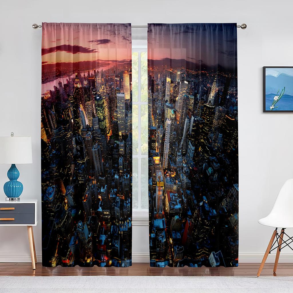 San Francisco Bay Bridge Stadsbild Skir Voilegardin USA Stad Natt Skyline Sceneri Utsikt Transparent Chiffong Tyllgardiner