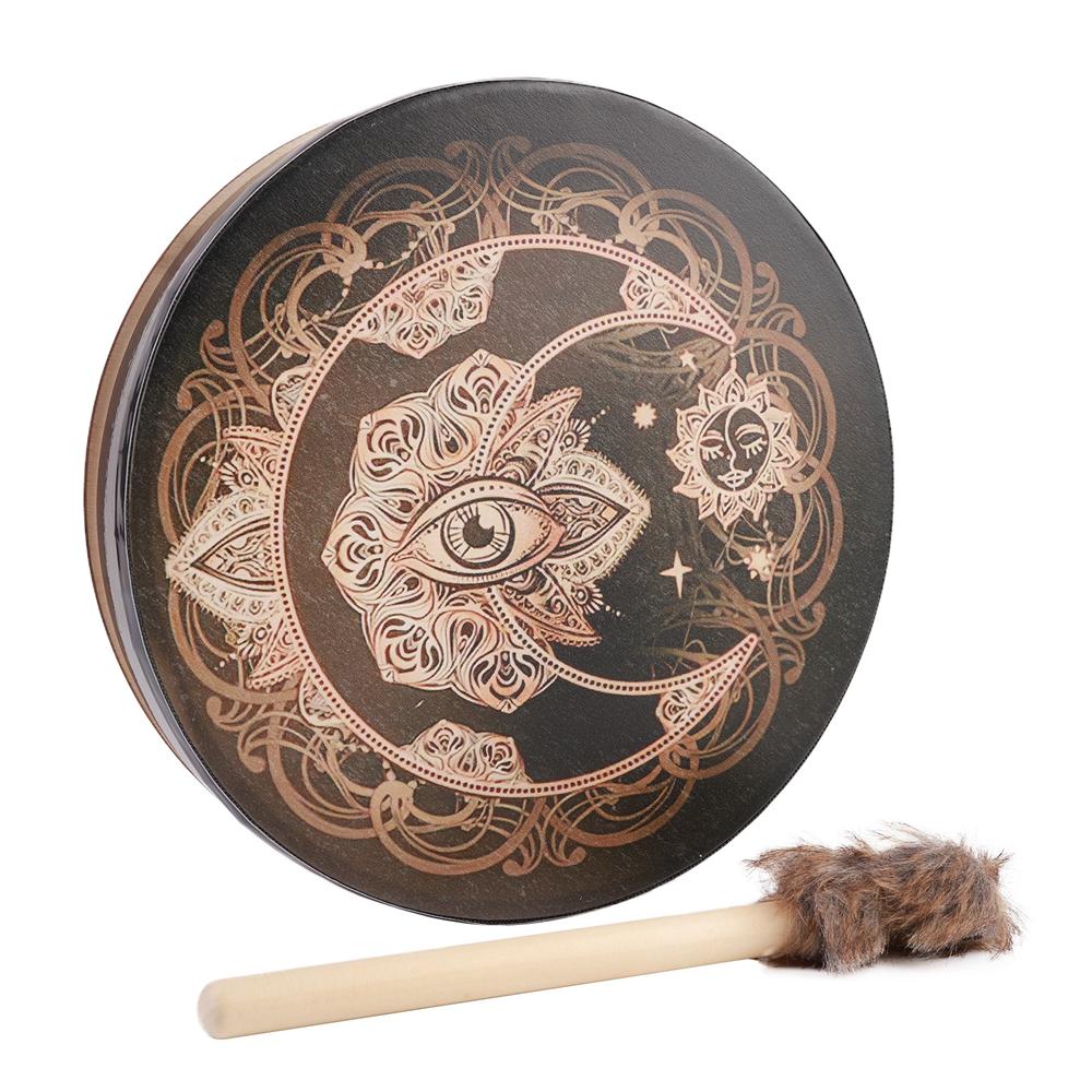 

Ручной барабан Веганский шаман Алхимический лунный барабан Звук духовного исцеления Инструмент с барабанной палочкой