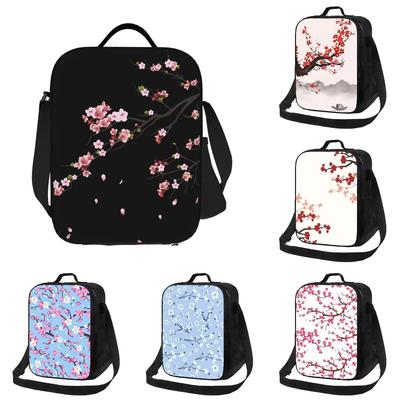 Sac à déjeuner isotherme Sakura Fleur de cerisier japonaise avec bandoulière Sac fourre-tout thermique portable pour travail voyage pique-nique