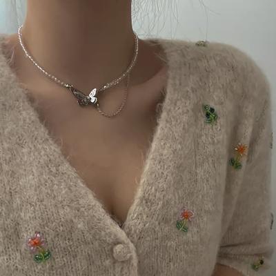 Schmetterlingsperlen-Halskette für Damen aus Chirurgenstahl