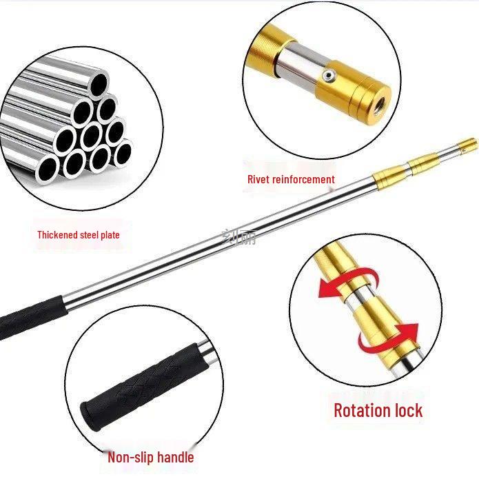 Telescopic Stainless Steel Fishing Net Pole - Large, Thickened, Universal for Fish & Birds