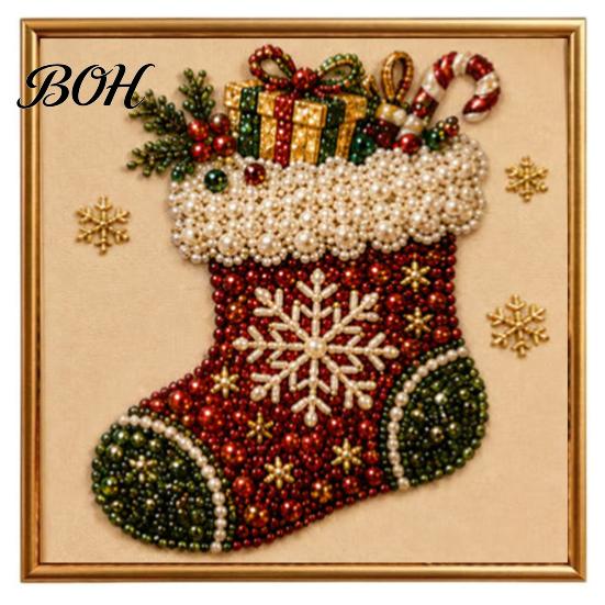 Art with Finished Frame DIY Christmas Faux Pearl Painting Kit Frame, Santa Decorative Wall Making Beads Craft for Adults Beginner, Handmade
