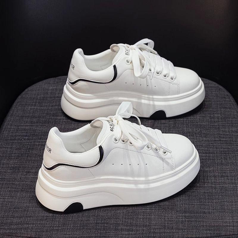 Little white shoes women's spring new shoes versatile round head thick sole heightening sports and leisure board shoes