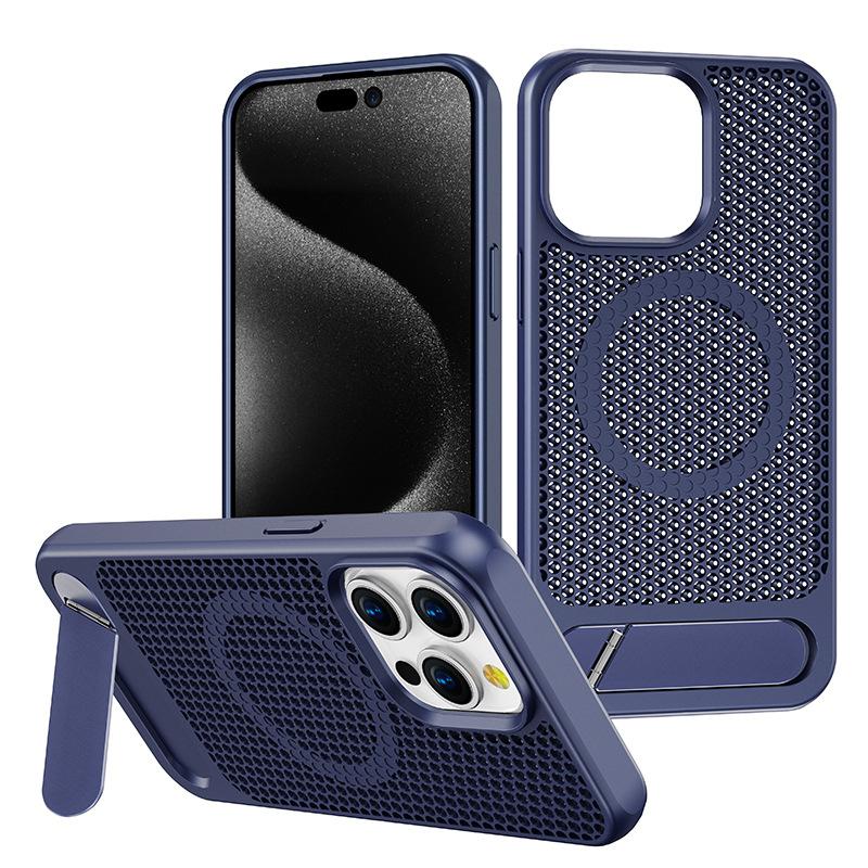Applicable to Apple 16pro bracket mobile phone case honeycomb heat dissipation grid Huawei mate70pro magnetic mobile phone case
