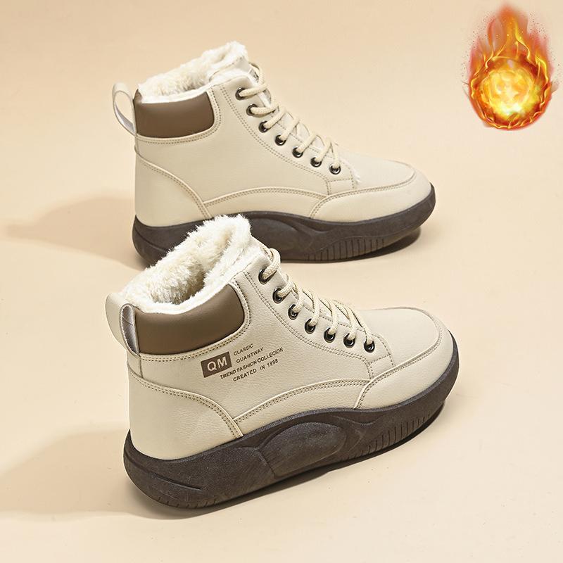 

Женские зимние теплые снегоступы Нескользящие кроссовки на массивной платформе с подкладкой из искусственного меха Шнуровка Теннисные прогулочные ботинки для женщин Удобные короткие ботильоны 35