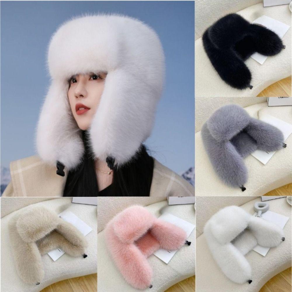 Fluffy Ear Protection Cap Thick Russian Cap Soft Windproof Earflap Cap  Winter