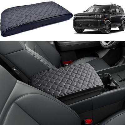 Car Armrest Box Cover For Hyundai Santa Fe 2024 2025 Leather Center Console Protector Pad Trim Black Replacement Car Accessories