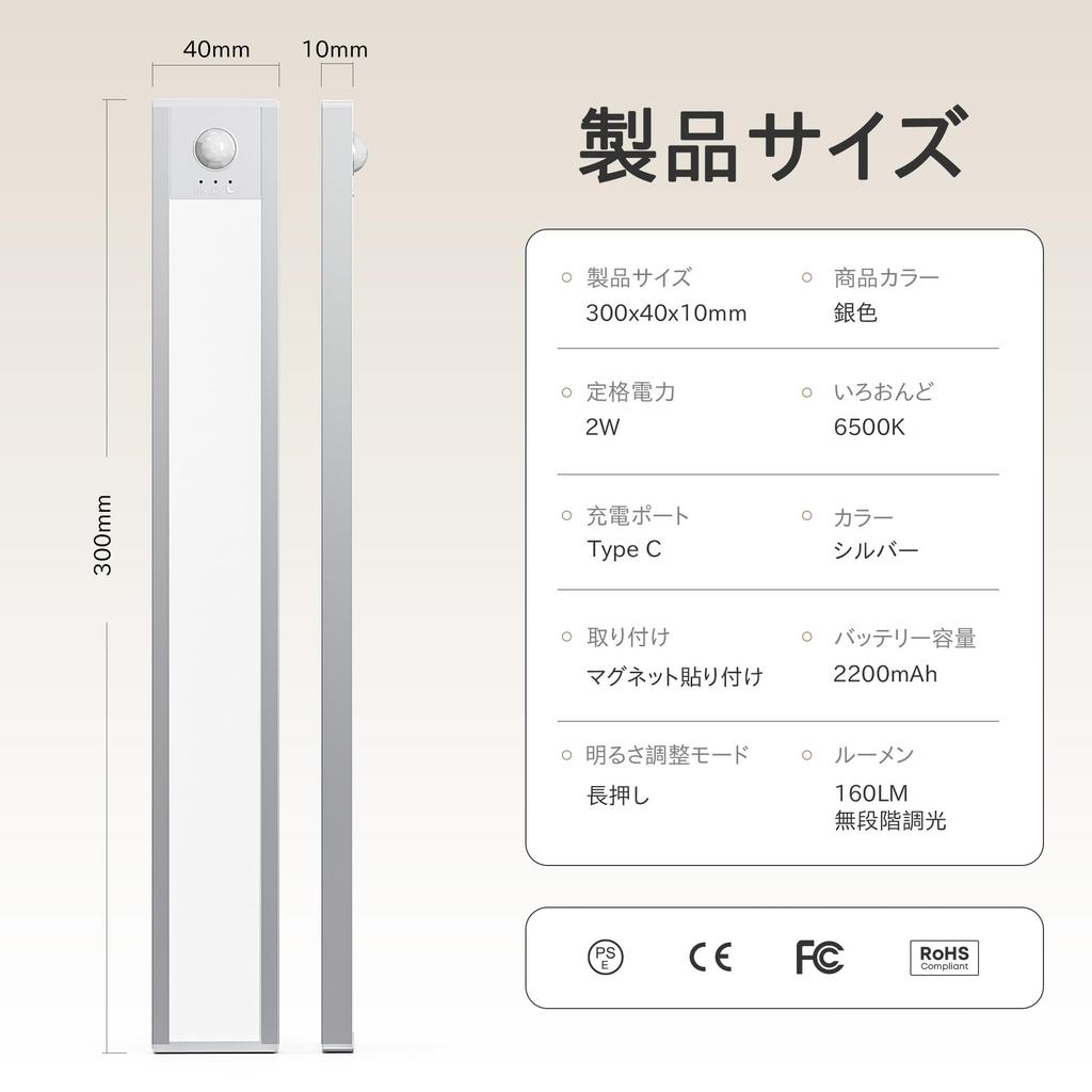 LROLTEF Kitchen 2200mAh Motion Magnetic Bar Stepless Cabinet No Installation Energy for Easy High Sensitivity Light, 30cm, LED, Sensor, Type-C