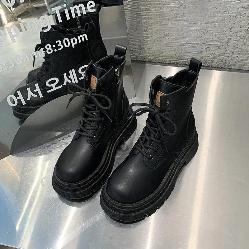 Fashion Designer PU Leather Platform Boots for Women Fashion Soft-soled Women s Shoes Autumn Winter Increase Motorcycle Boots Female 35 3296₽