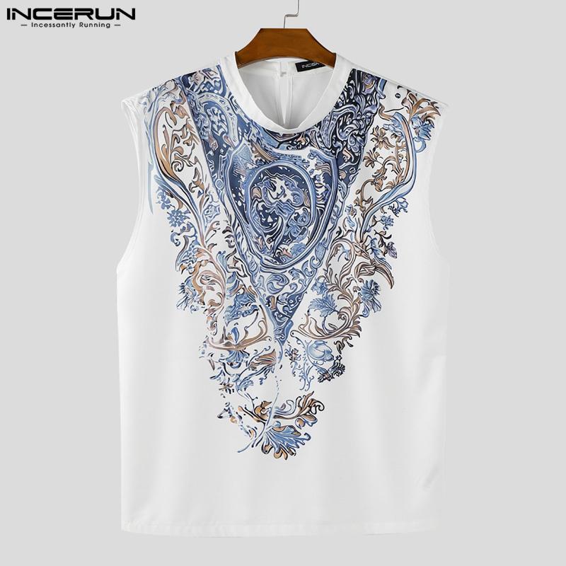INCERUN Summer Men O Neck Sleeveless Ethnic Print Casual Loose Tank Tops