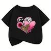 Leopard Love Heart Print TShirt Fashion T Shirt Girls Summer Casual Short Sleeve Tops TShirts Cute Girls Clothing
