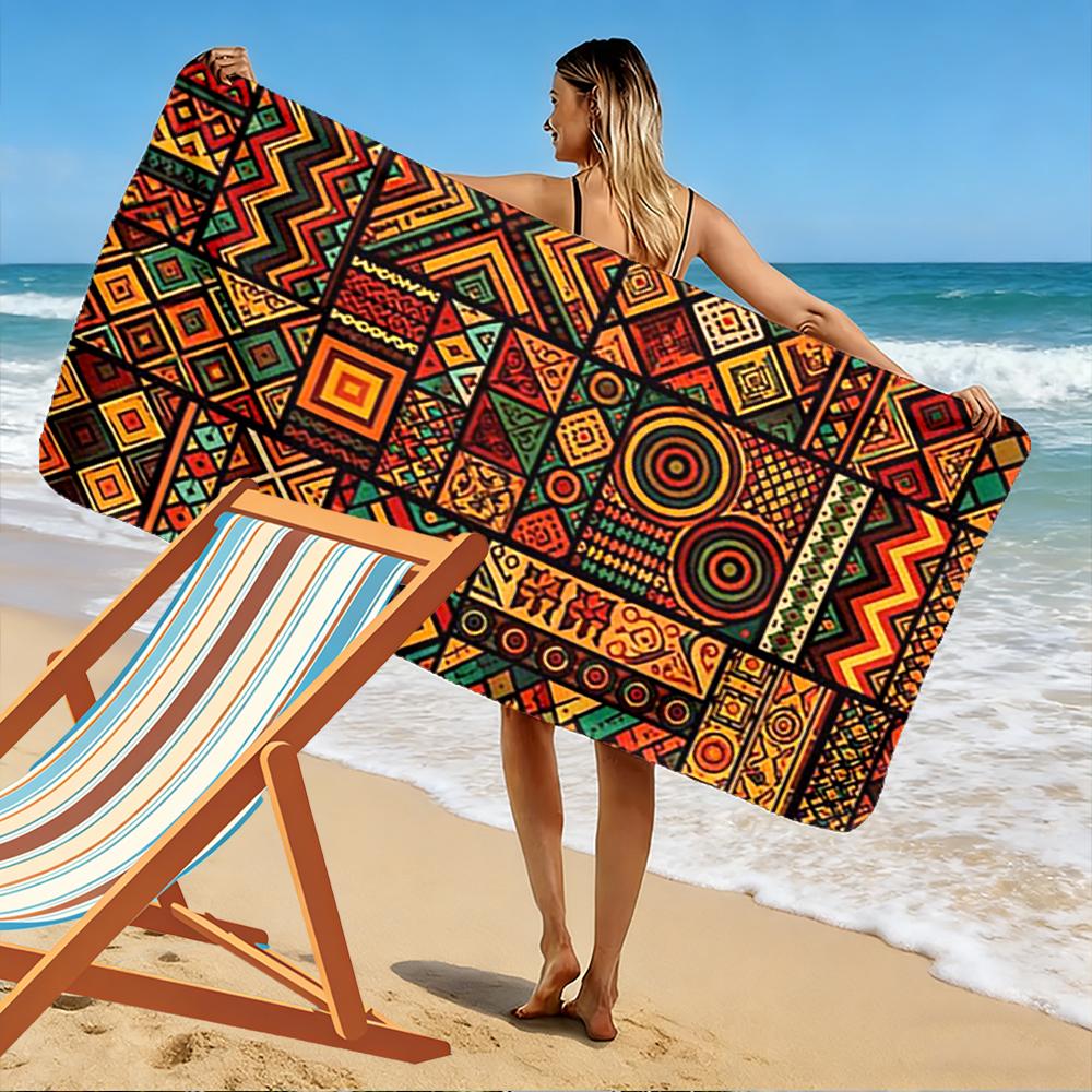 Colorful Geometric Tribal Art Pattern Beach Towel Quick-drying for Travel Outdoor Sports Jogging Beach and Swimming