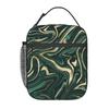 Dark Green Marble Pattern Insulated Lunch Bag for Women Office Cooler Thermal Food Box Tote Portable Lunch Boxes Container