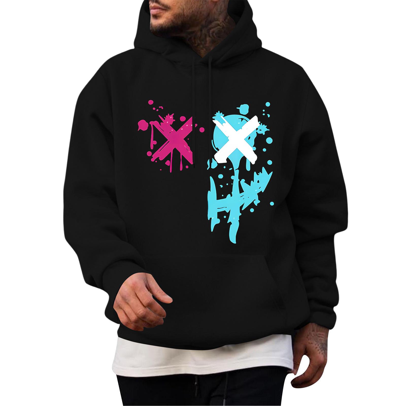 

Мужская повседневная толстовка модная толстовка с капюшоном для отдыха топы подростковая уличная мода рубашка с длинным рукавом теплая M чёрный