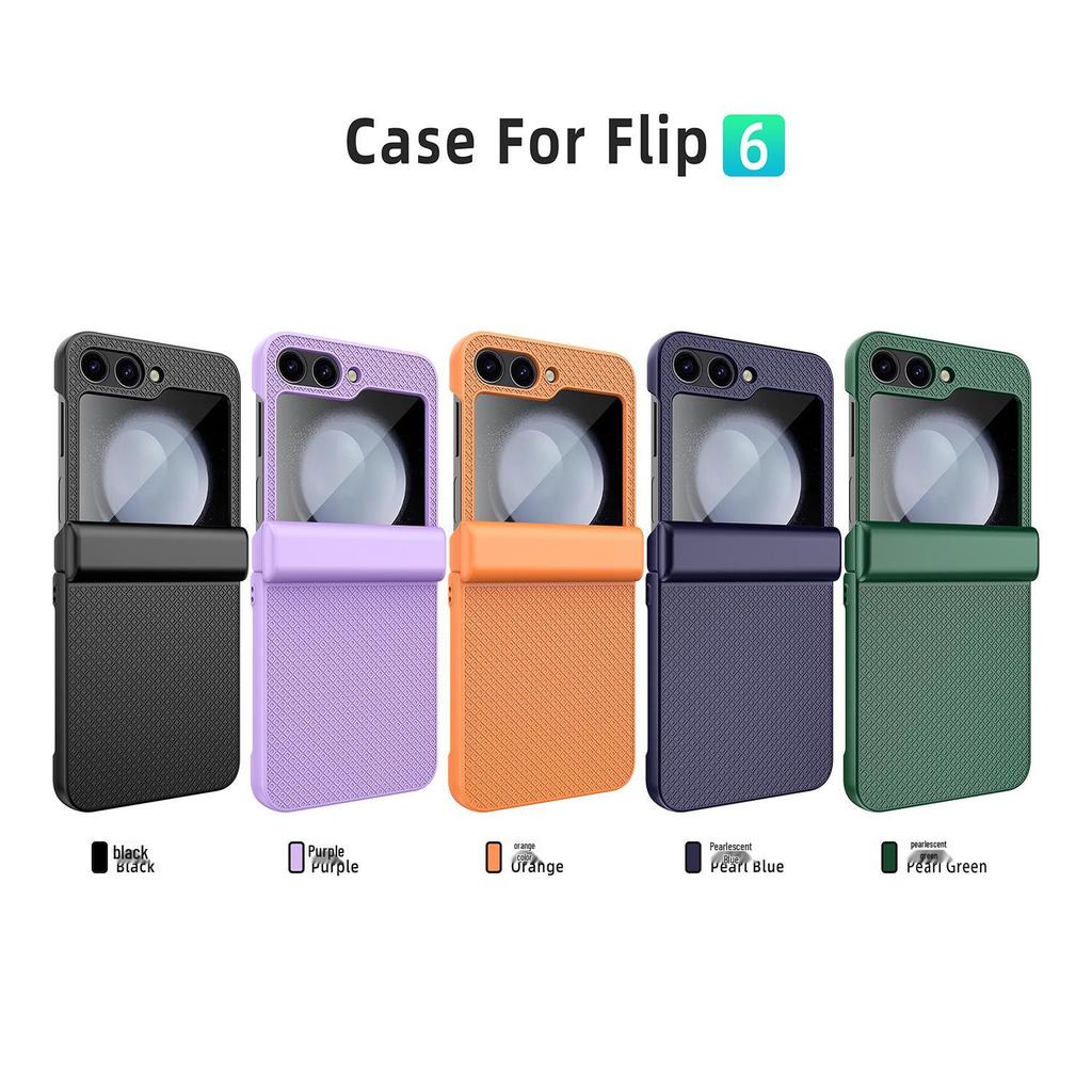 Samsung Z Flip6 Full Wrap Checkered Phone Case with Lens Film and Spring Anti-Fall Protection