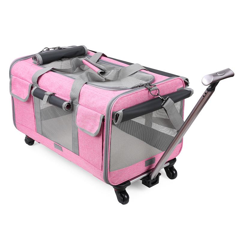 Foldable Pet Trolley: Breathable Cat & Dog Carrier