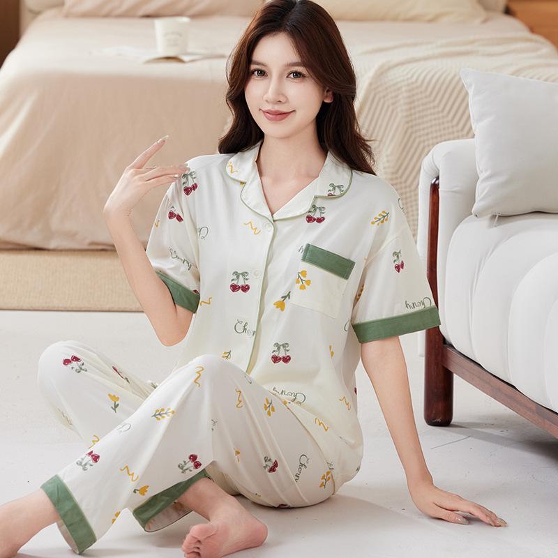 Rose Blume Imitation Baumwolle Pyjama Damen Sommer Kurzarm Hose im Mutter Temperament Loungewear Dünner Anzug