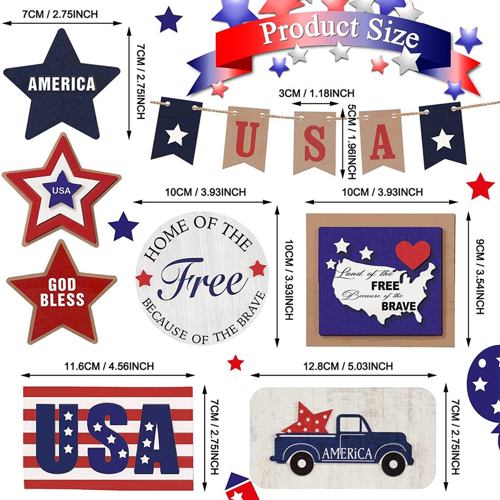 Patriotic Tiered Tray Wooden Decor Creative Desktop Display Stand for Home Office