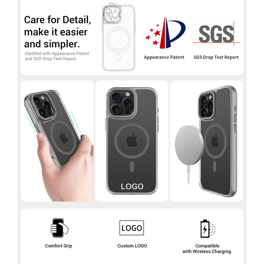 For iPhone 16 Pro Magnetic Case Shockproof TPU+PC Phone Back Cover with Metal Lens Kickstand