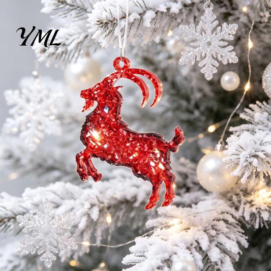 Christmas Gift for Friends Goat Tree Hanging Ornaments, Decorative 2D Flat Acrylic Themed Craft Supplies Pendant Holiday Party Home Decor, Lightweight