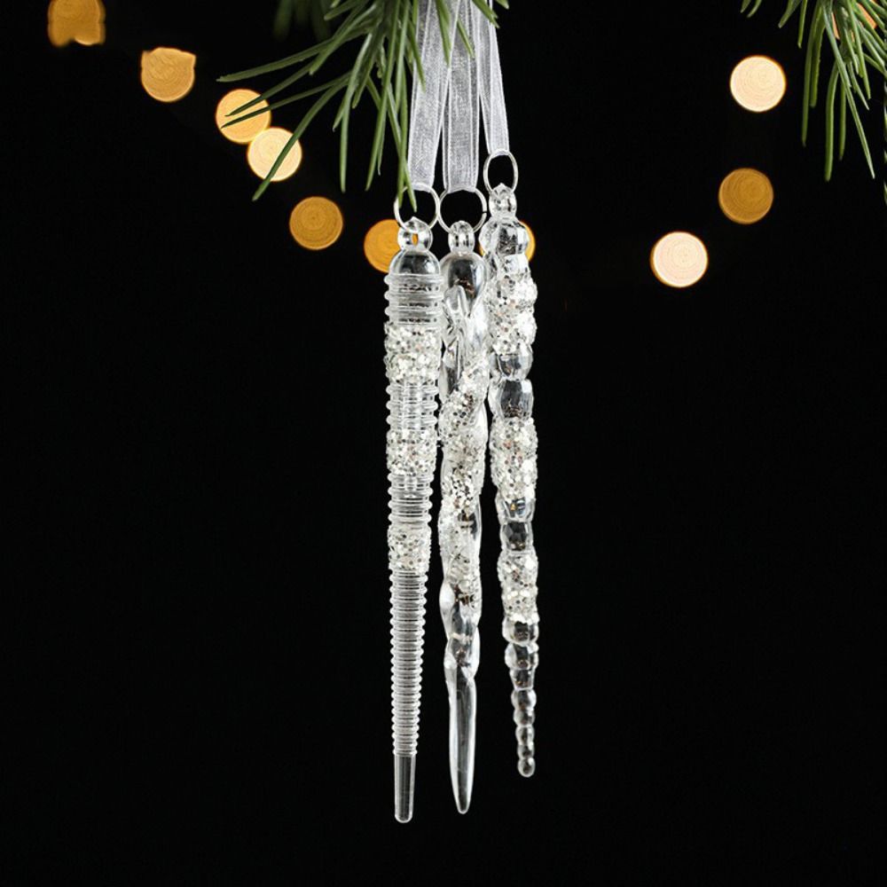 2pcs Acrylic Crystal Christmas Tree Pendant Angel/Dancing Girl Stereoscopic Xmas Tree Hanging Ornaments with Sequins Clear