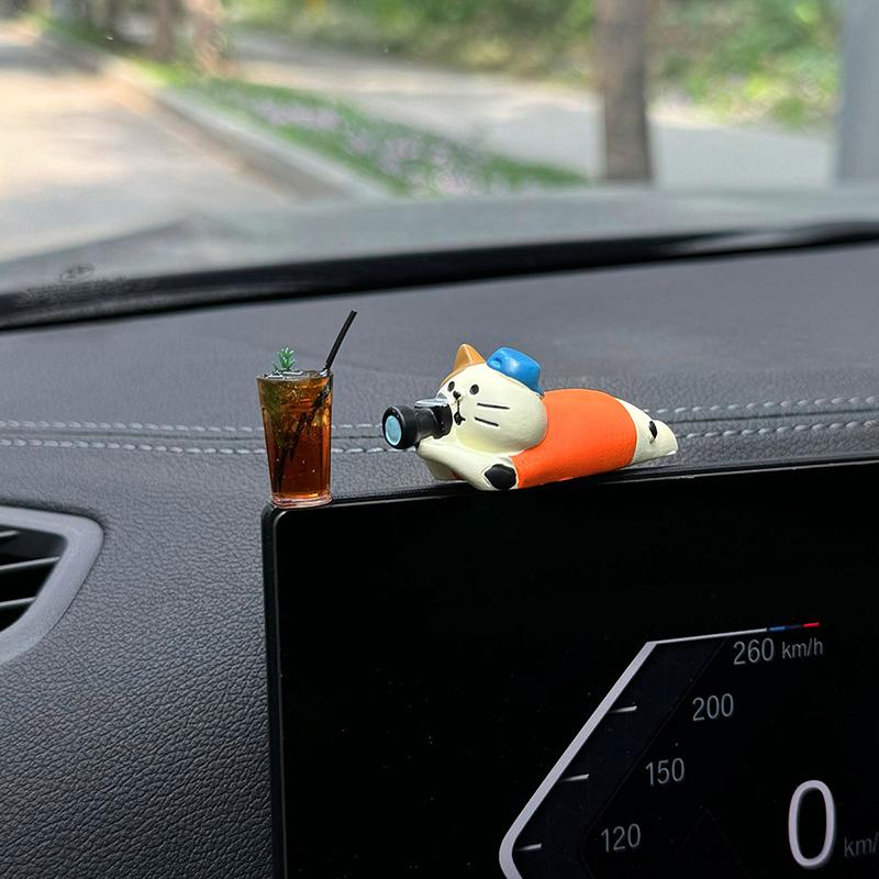 1Pc Cute Healing Kitten Ornaments For Car Dashboard Resin Cat Figure Car Interior Decorative Cat Ornament Vehicle Accessories
