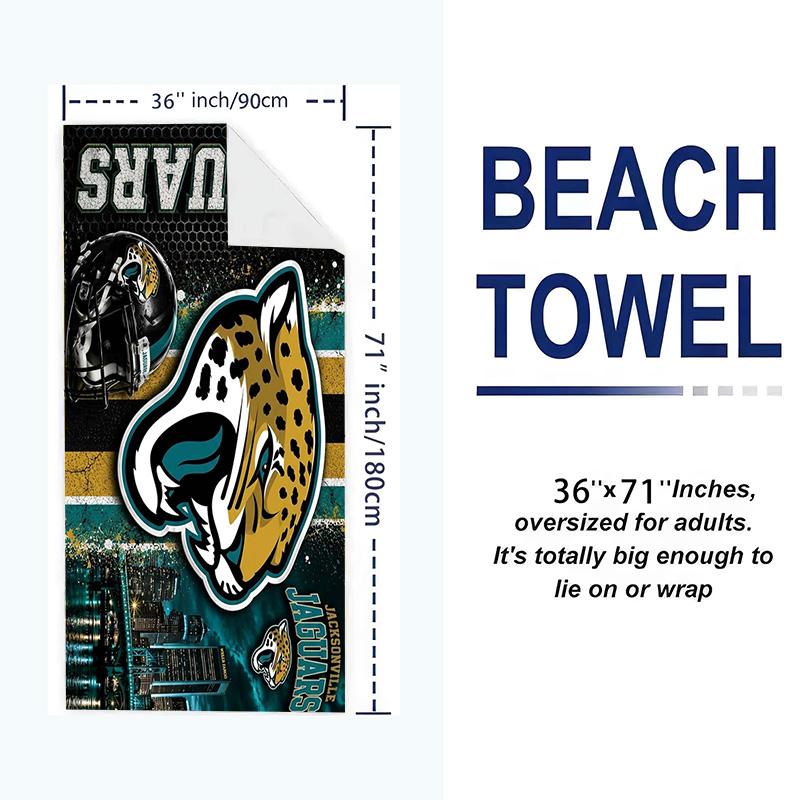 Jacksonville Jaguars Print Beach Towel, Large Soft Quick Dry Towel for Beach Camping Swimming