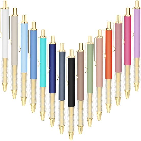 Aozora Ballpoint Pens Black Ink Medium Point with Super Soft Grip Retractable Ball Point Pen 1.0mm Office Decor School Supplies (15pcs-GOLD)