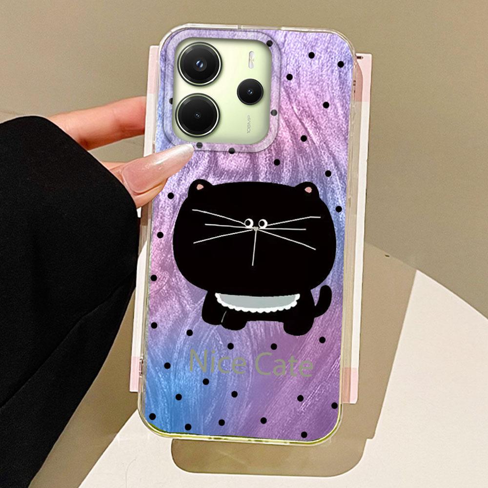 Big Headed Black Cat Circular Dots Phone Case for Xiaomi Redmi 13C 14C A5 A3 A4 A3X Note 14 13 12 11 11S 10 Pro Silicone Cover