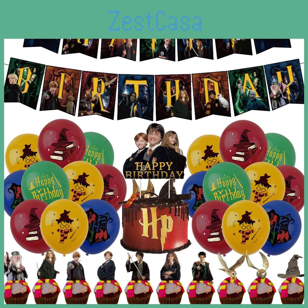Potter Party Harry Decorations Cake Toppers Spiral Pull Flags Aluminum Foil Set