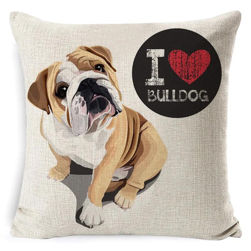 Bullterrier Beagle Bomull Lin Kuddfodral Bostonterrier Boxer Hund Kuddfodral Bulldog Chihuahua Heminredning Kuddfodral