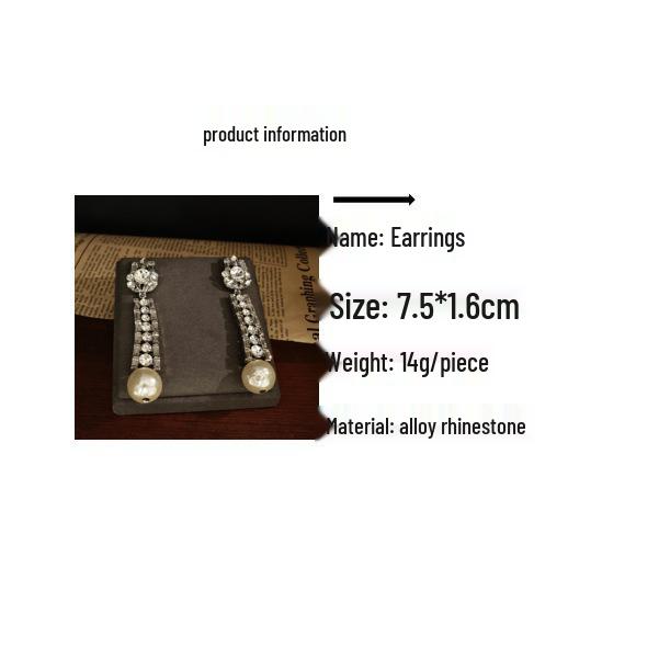 Retro Rhinestone & Pearl Long Stud Earrings - Versatile Shoulder-Sweeping Style