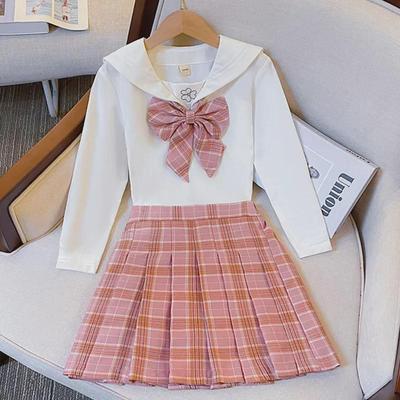 Meisjes Lange Mouw JK Ruit Rok Tweedelige Set - College Stijl