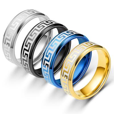 6mm Vintage Laser Great Wall Pattern Stainless Steel Rings for Men Womem Titanium Steel Couple Ring Wedding Jewelry Party Gift