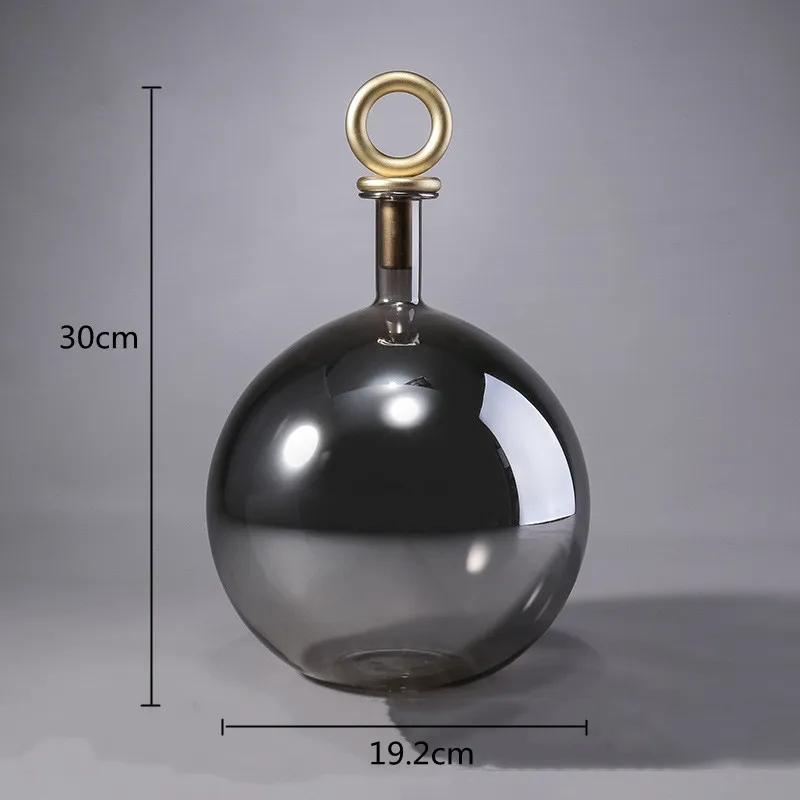Glass Vase Transparent Sphere Metallic Copper Cover Airtight Container Hydroponic Terrarium Decoration Accessories Vases Pots